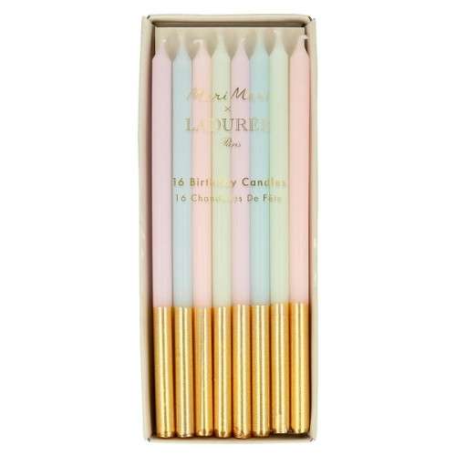 Meri Meri x Ladurée Paris Gold Dipped Candles Pastel, 16 Pcs