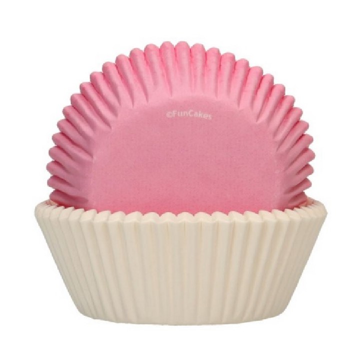 FunCakes light pink and white Cupcake Cases, 48pcs