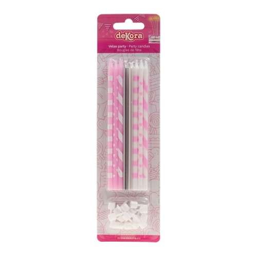 DeKora 13cm Lange Geburtstagskerzen Pink Mix, 16 Stück