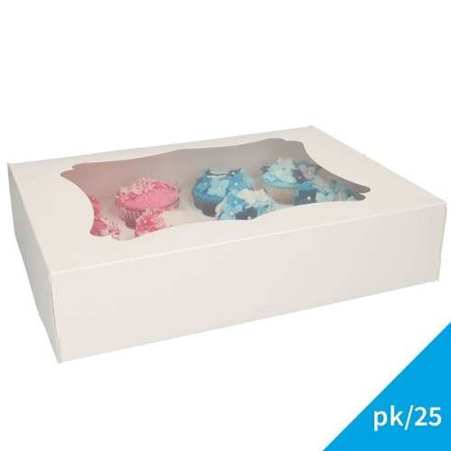 Funcakes 12 Regular or 24 Mini Cupcake Cupcake Box White, 25 pcs