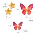 DeKora Edible Wafer Paper Yellow Flower & Red Butterflies 39 pcs