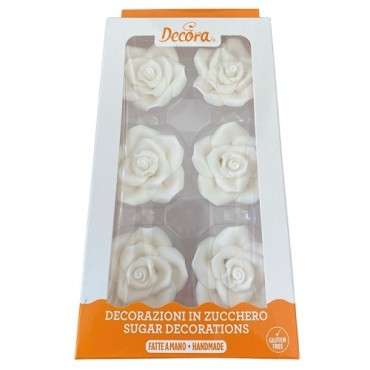 Decora 6 Sugar Roses White, 5cm