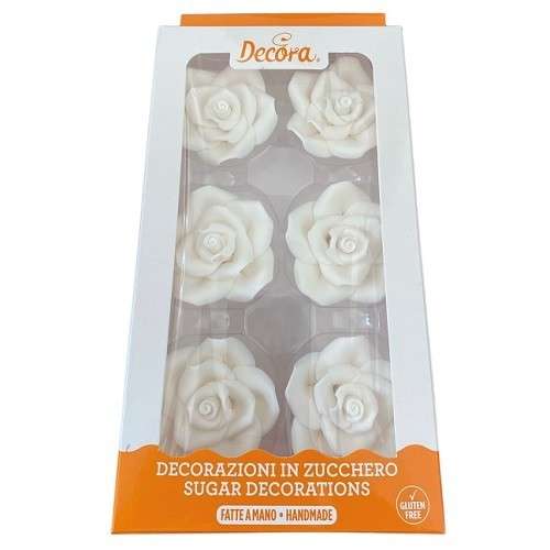 Decora 6 Sugar Roses White, 5cm