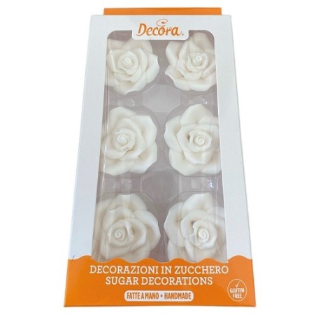 Decora 6 Sugar Roses White, 5cm