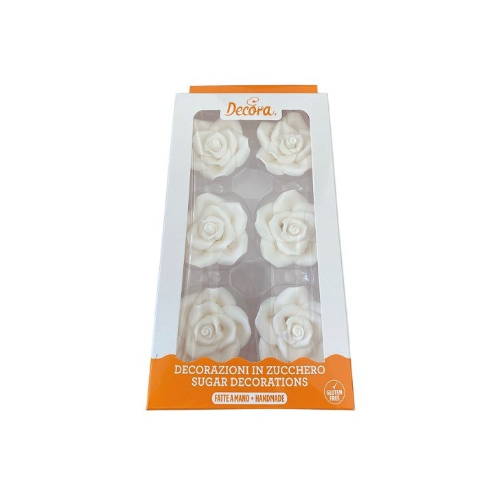 Decora 6 Sugar Roses White, 5cm