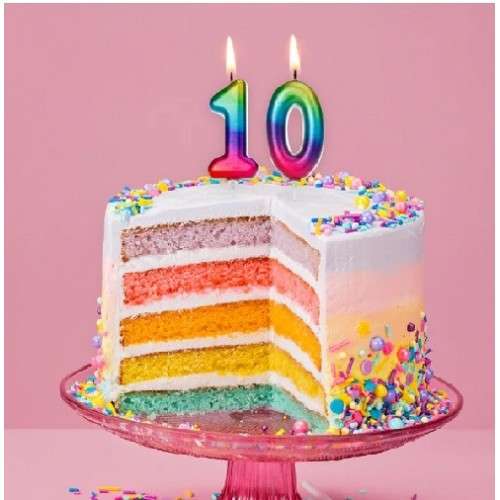 Anniversary House Number 0 Candle Metallic Rainbow, 7cm