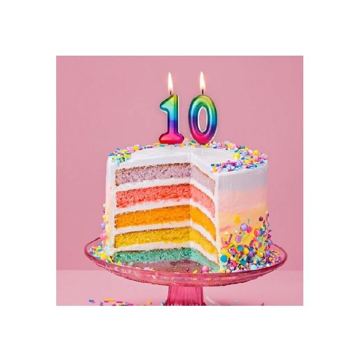 Anniversaryhous Number 0 Candle Metallic Rainbow, 7cm