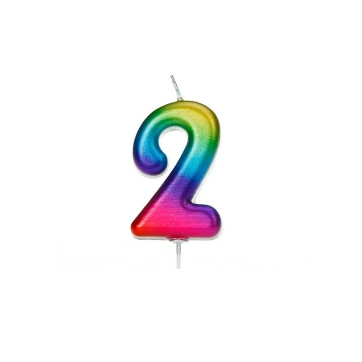 Age 2 Metallic Numeral Moulded Pick Candle Rainbow