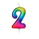 Anniversary House Number 2 Candle Metallic Rainbow, 6.5cm