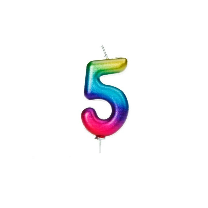 Age 5 Numeral Candle Metallic Rainbow