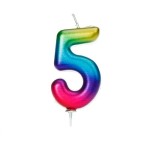 Anniversary House Number 5 Candle Metallic Rainbow, 6.5cm