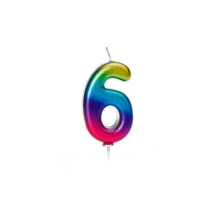 Anniversaryhous Number 6 Candle Metallic Rainbow, 7cm