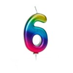 Anniversary House Number 6 Candle Metallic Rainbow, 6.5cm