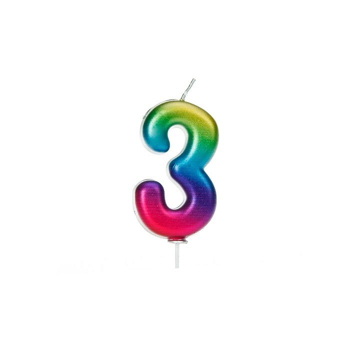 Anniversaryhous Number 3 Candle Metallic Rainbow, 7cm