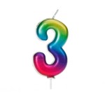 Anniversary House Number 3 Candle Metallic Rainbow, 6.5cm