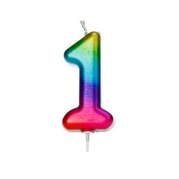 Anniversaryhouse 1 Zahlenkerze Metallic Regenbogen, 7cm