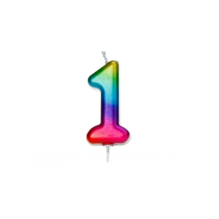 Anniversaryhous Number 1 Candle Metallic Rainbow, 7cm