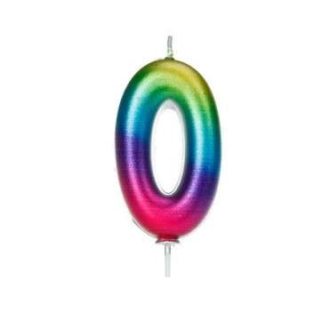 Anniversaryhous Number 0 Candle Metallic Rainbow, 7cm