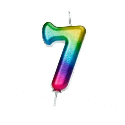 Anniversary House Number 7 Candle Metallic Rainbow, 6.5cm