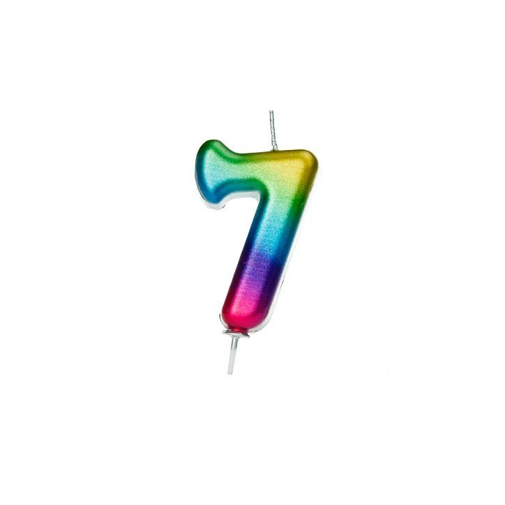 Age Seven Numeral Candle Metallic Rainbow