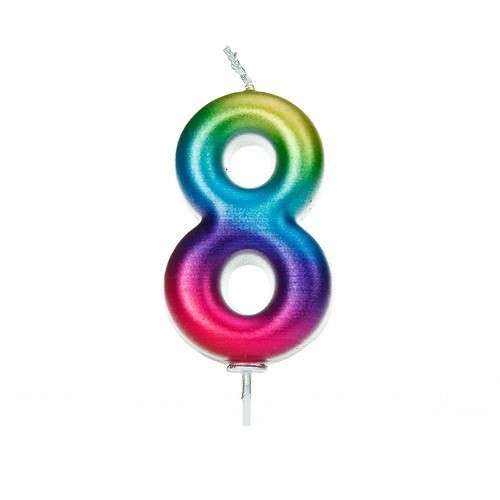 Anniversary House Number 8 Candle Metallic Rainbow, 6.5cm