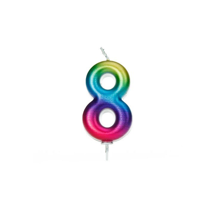 Age Eight Numeral Candle Metallic Rainbow