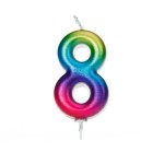 Anniversary House Number 8 Candle Metallic Rainbow, 6.5cm