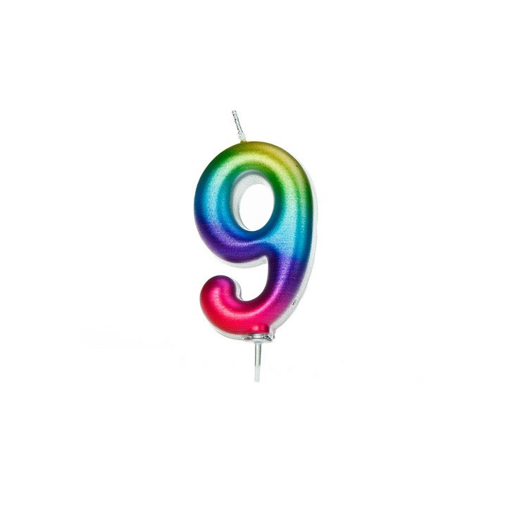 Number 9 Candle Metallic Rainbow - Birthday Candles Number Candle