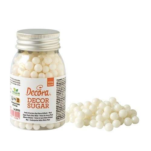 Decora 7mm Shiny White Sugar Pearls, 100g