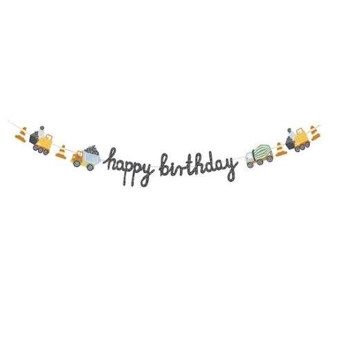 PartyDeco Banner Happy Birthday Baufahrzeuge, 2m