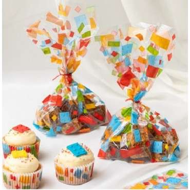 Anniversary House Cellophane Bags with Building Blocks and Twist Ties, 20 pcs