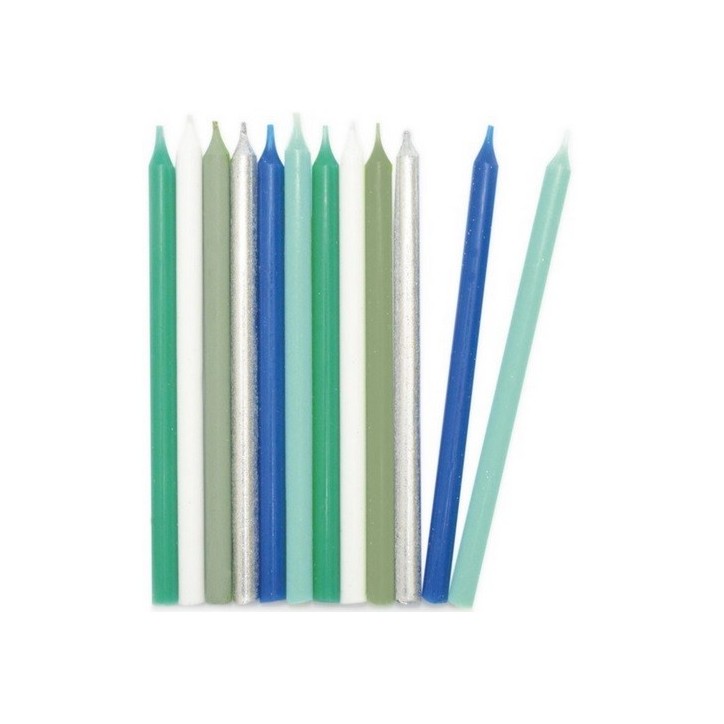 ScrapCooking Birthday Candles in Blue and Green Tones, 12 pcs