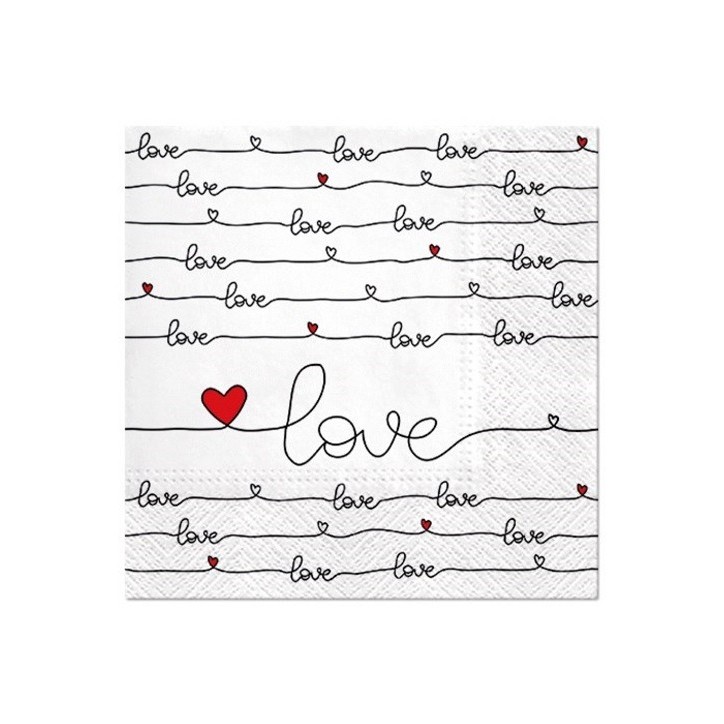 PAW Love Napkins – Romantic Lunch Napkins, 33x33 cm, 20 Pack