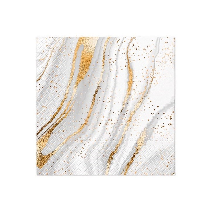 20 Marble Look Lunch Napkins Gold – Luxury Table Decor, 33x33 cm