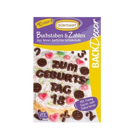 Schokoladen-Buchstaben & Zahlen 18mm für Kuchen - Günthart