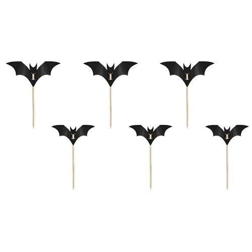 PartyDeco Bat Cupcake Toppers Black, 6 pcs