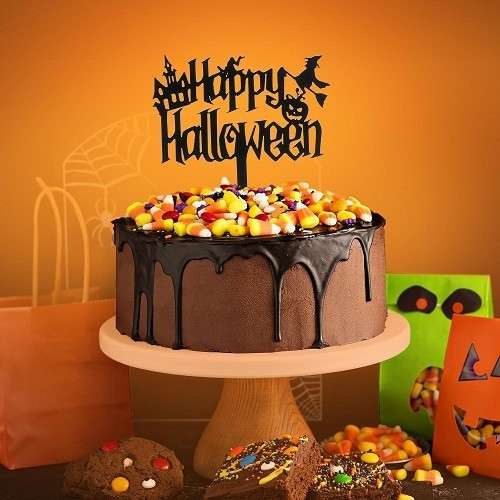 deKora Happy Halloween Cake Topper Black 11.5x14cm