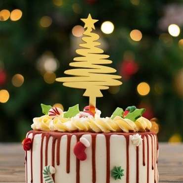 Golden Christmas Tree Cake Topper – Festive Cake Decoration