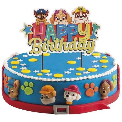 deKora Paw Patrol Happy Birthday Kuchentopper, 17.5x15cm