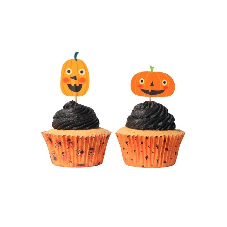 PME Halloween Cupcake Set – Jack-o-Lantern Toppers & Cases 48 pcs