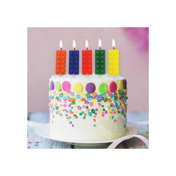 Building Block Birthday Candles Set of 5 for Creative Cake Decoration