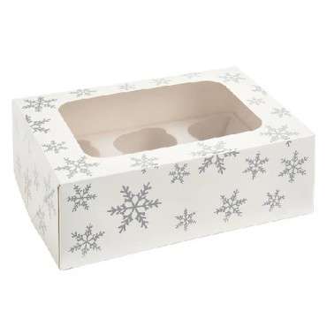 Anniversary House 6 Cupcake Muffin Silver Snowflake Box