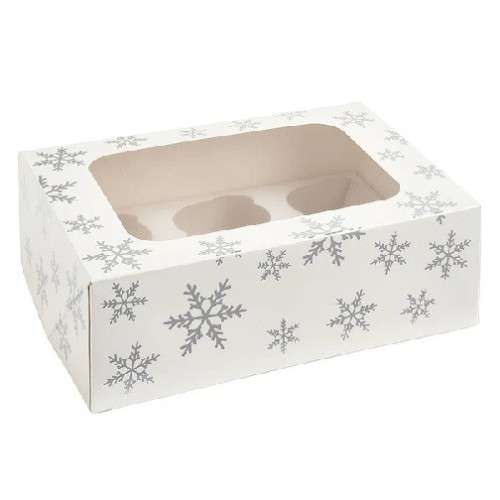 Anniversary House 6 Cupcake / Muffin Silver Snowflake Box