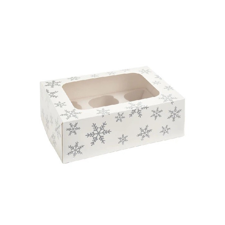 Anniversary House 6 Cupcake Muffin Silver Snowflake Box