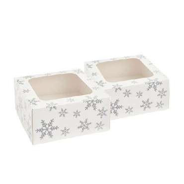 Silver Snowflake Treat Boxes with Window – Packaging for Festive Treats