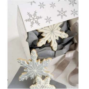 Silver Snowflake Treat Boxes with Window – Packaging for Festive Treats