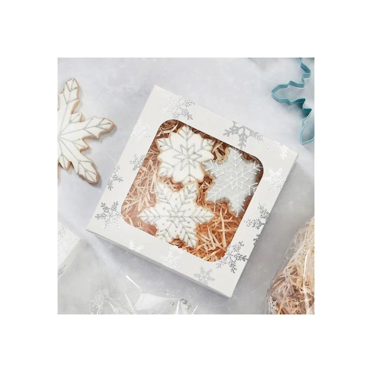 Silver Snowflake Treat Boxes with Window – Packaging for Festive Treats