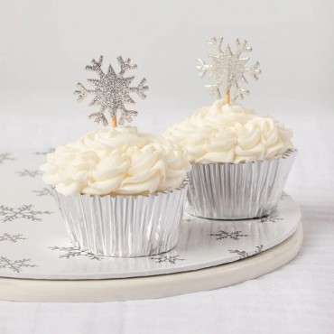 Glitter Schneeflocken Cupcake Topper Silber – Winterliche Tortendeko