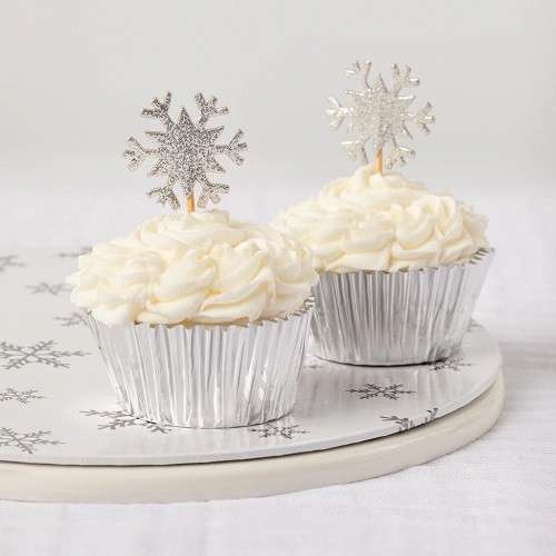 Anniversary House Glitter Snowflake Cupcake Topper, 12 pcs