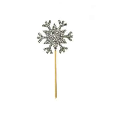 Glitter Snowflake Cupcake Toppers Silver – Winter Cake Decorations